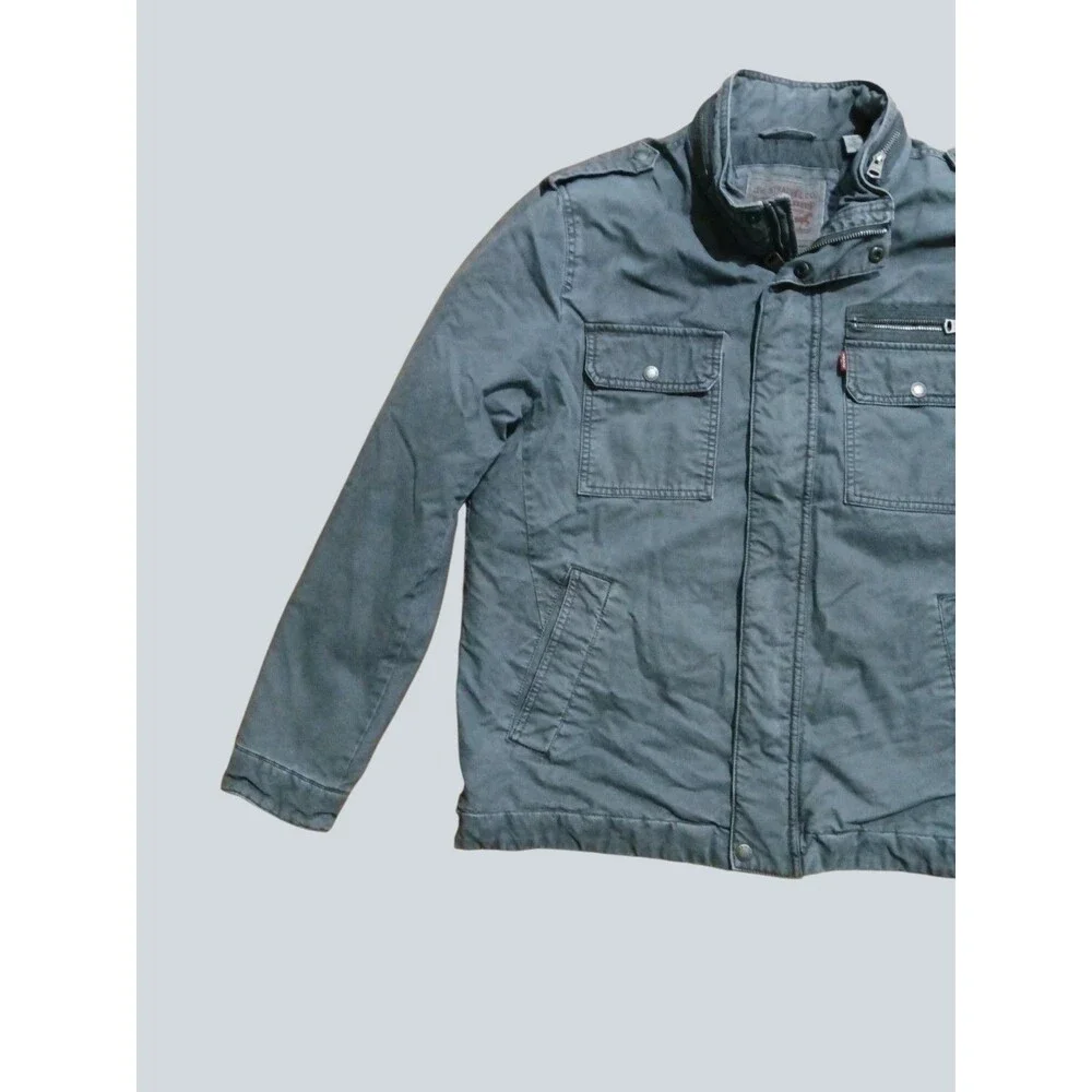 Levi's Men's Washed Cotton Two Pocket Military Canvas Jacket Gray Size L